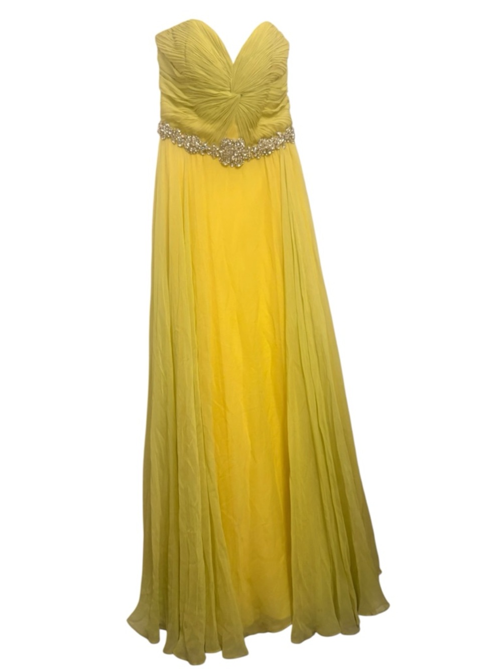 Jovani Yellow Silk Chiffon Strapless Prom Gown Formal Dress Size 2 - Picture 2 of 7